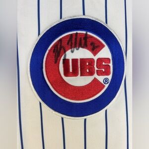 AUTOGRAPHED Cubs White Striped Baseball Jersey: “The Riot” (Ryan Theriot)
